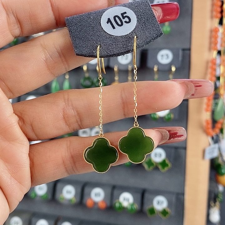 和田玉耳饰18K金镶嵌