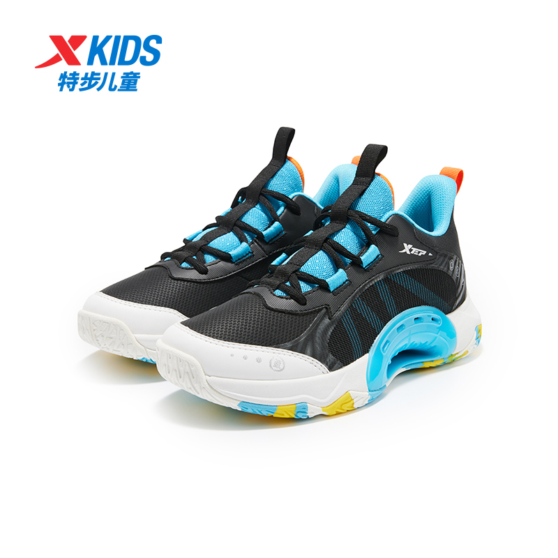 【氢狂系列】特步儿童皮面系带篮球鞋大童防滑运动鞋675415129408