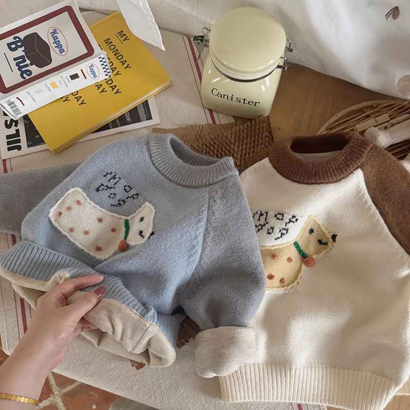 儿童毛衣男女童加厚休闲针织衫2025冬新款宝宝卡通套头打底衫保暖