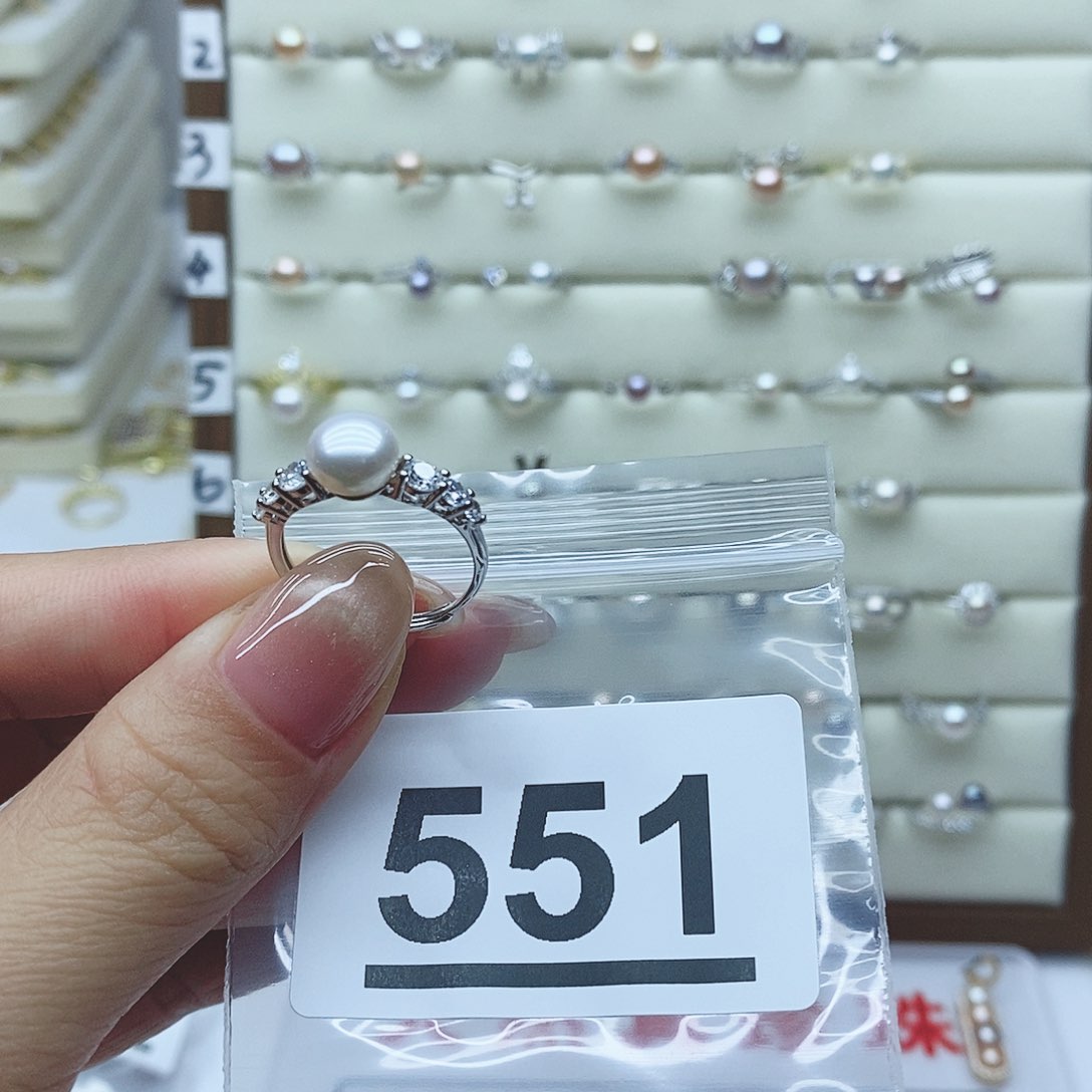 淡水珍珠戒指银S925镶嵌黄*551