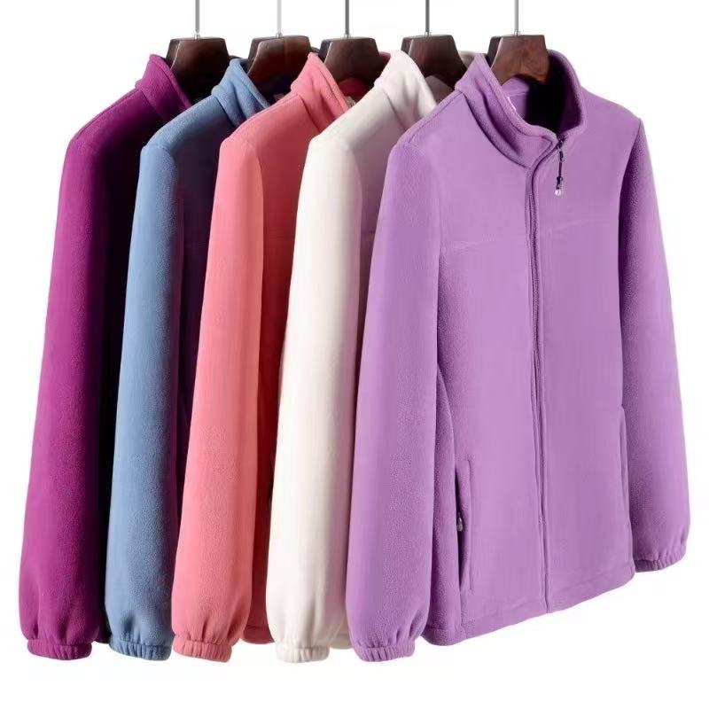 秋冬款摇粒绒女士外套加绒休闲立领抓绒衣加厚开衫运动保暖卫衣