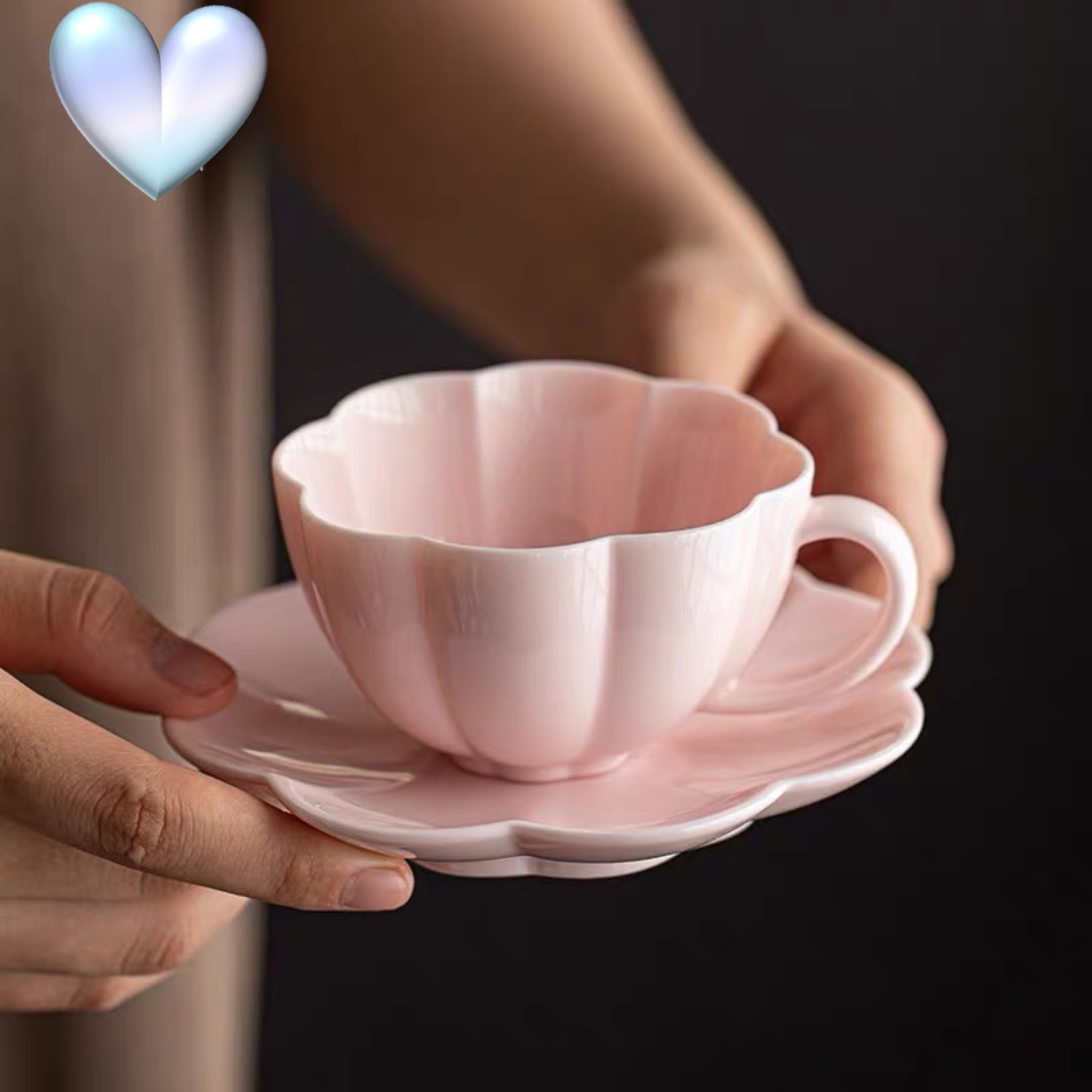 樱花玉泥精致手工花耳带杯垫茶杯主人杯高档咖啡杯容量100毫升
