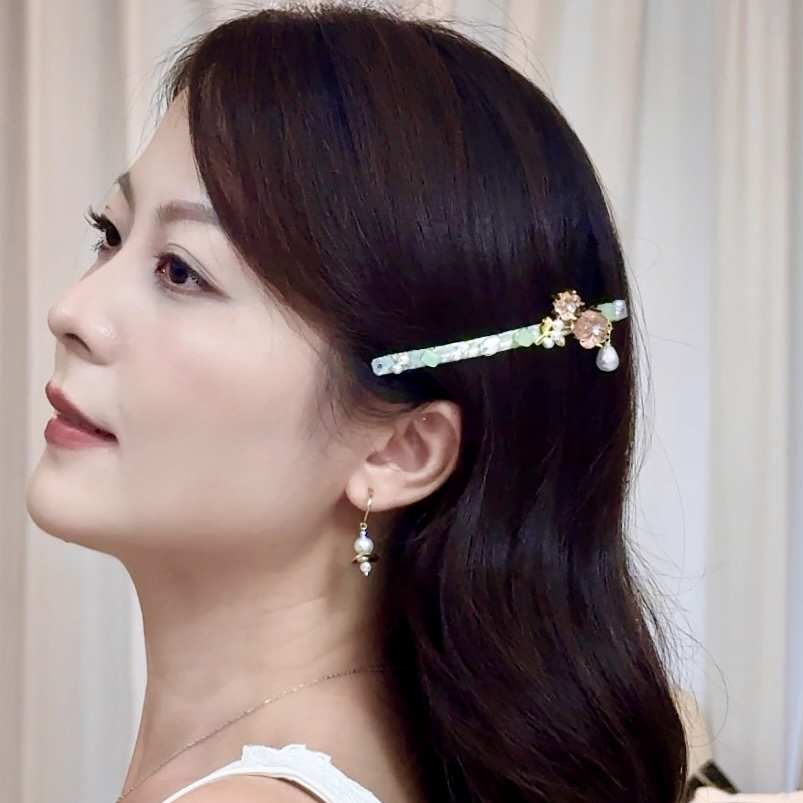 8881木瓜海棠花缠枝发夹（手工微瑕介意勿拍）