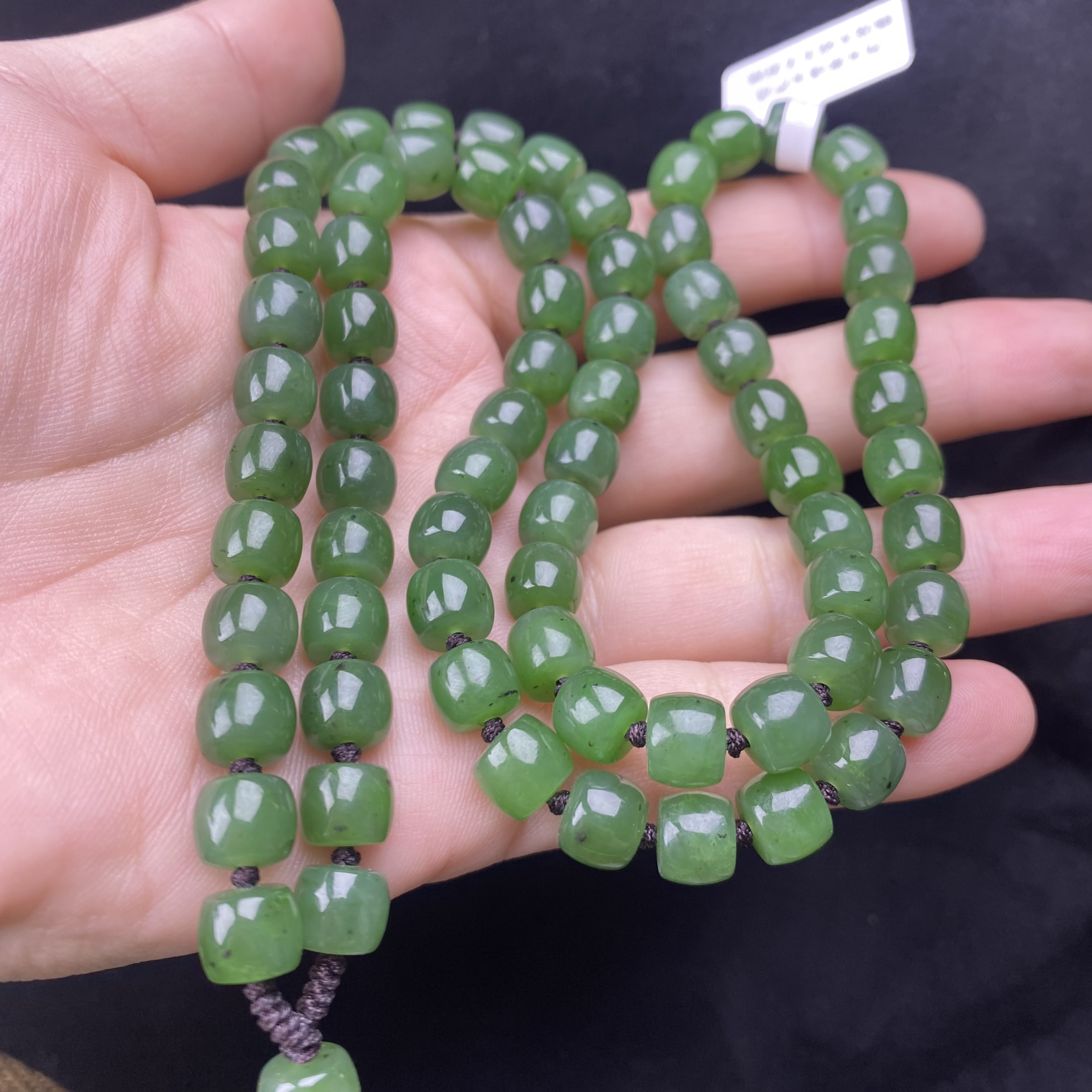 天然和田玉碧玉直切珠卡8mm老型珠项链吊坠牌子挂绳珠链绿色