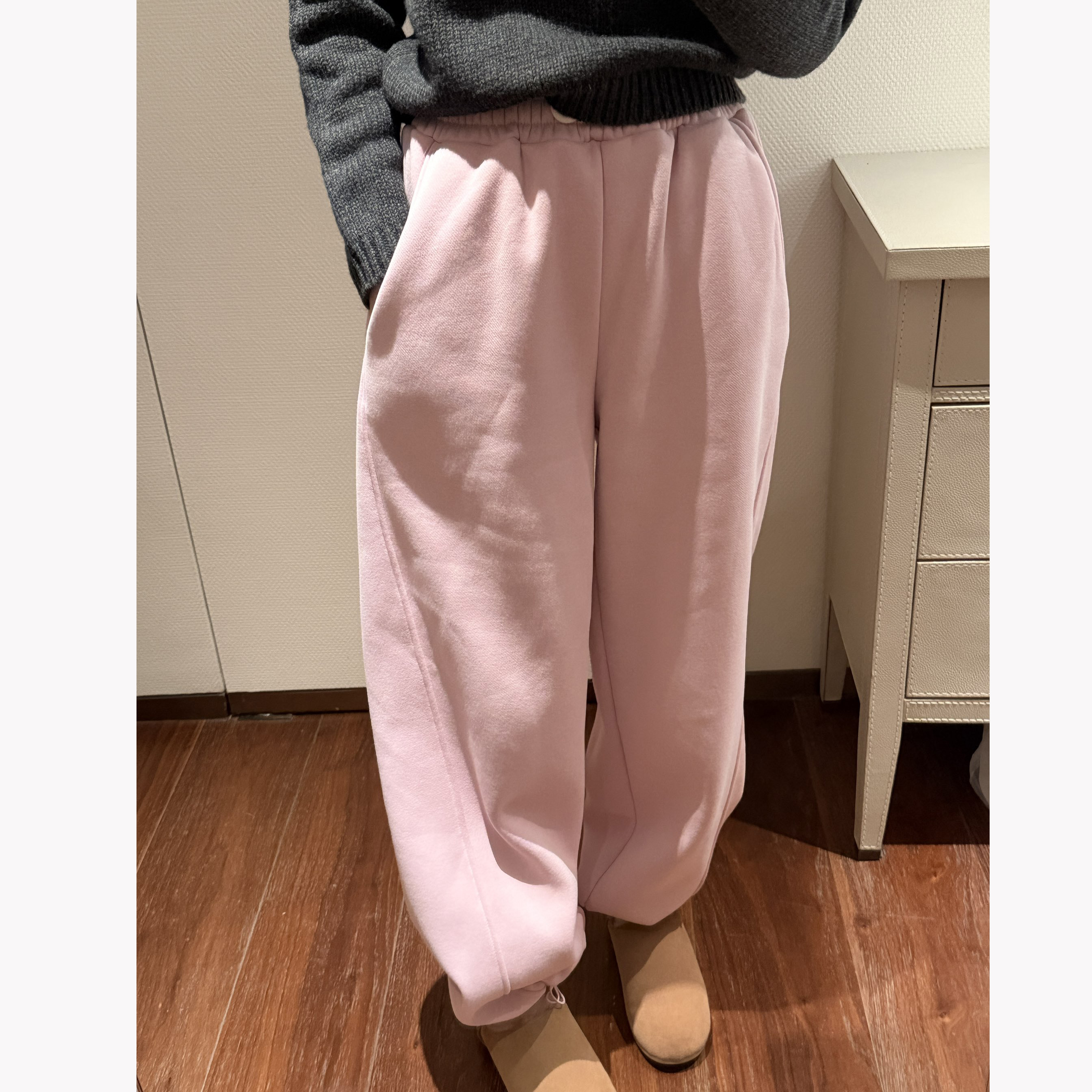 【张静芝】韩国新品~少女减龄粉嫩百搭松紧腰抽绳裤腿显瘦休闲裤