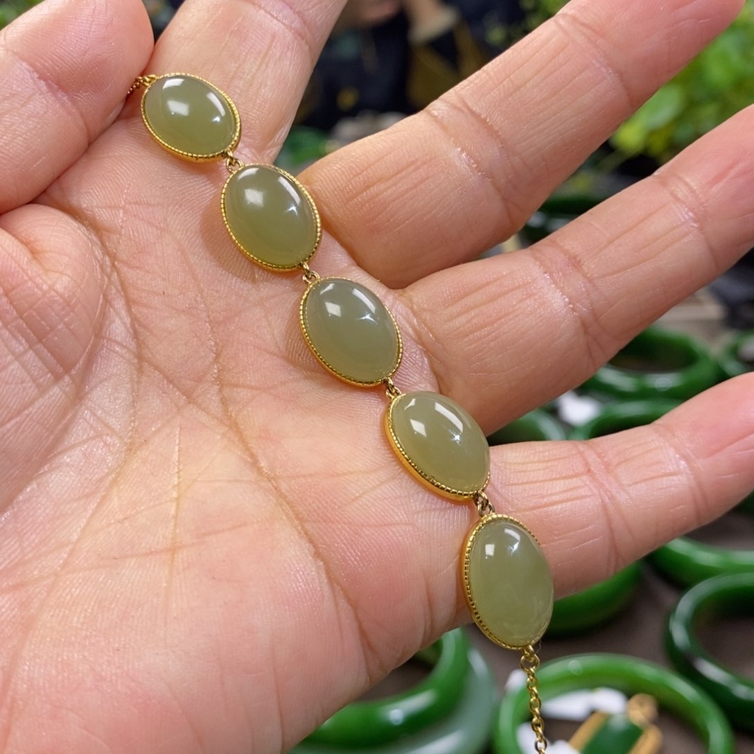 和田玉手链银S925镶嵌