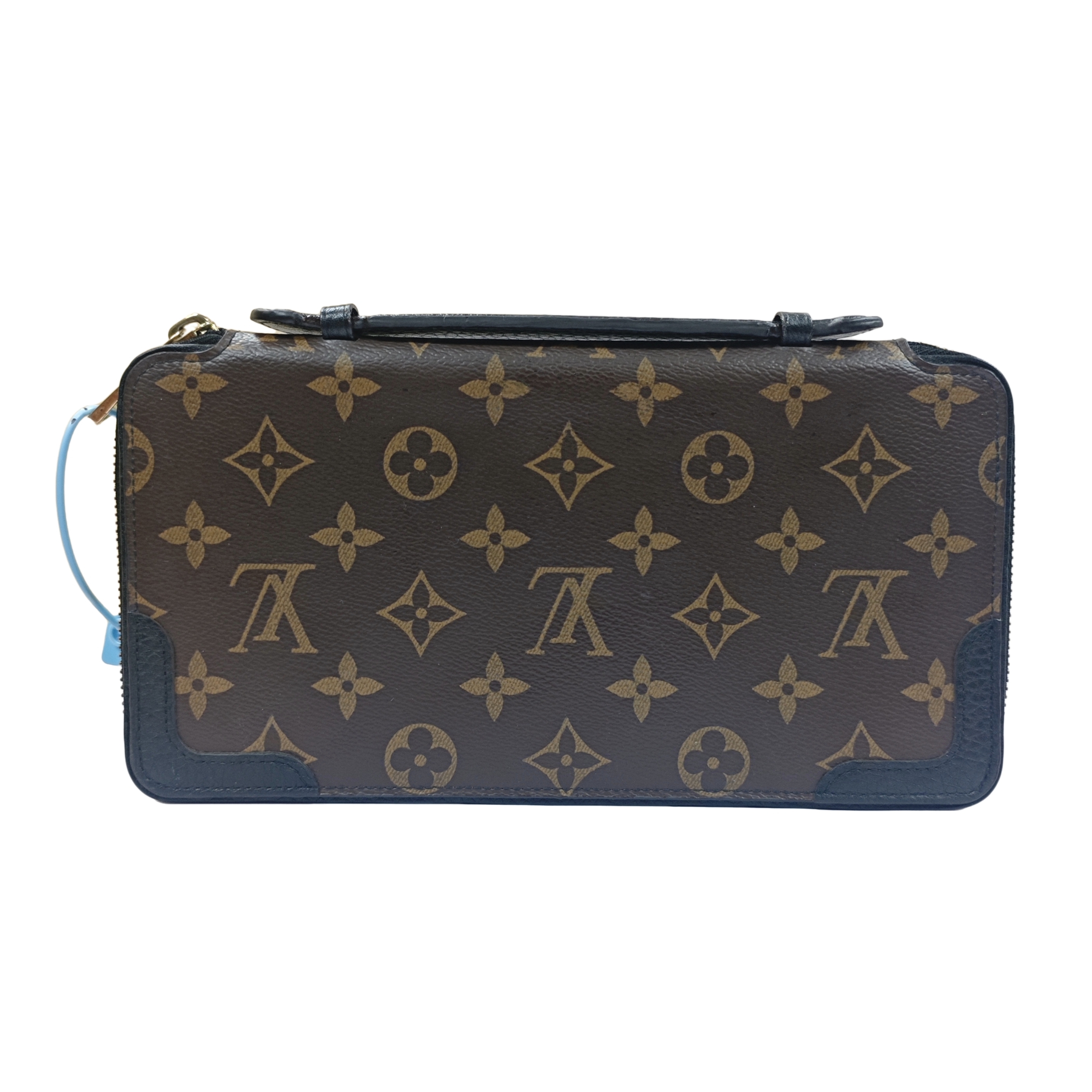 95新 LouisVuitton/路易威登 棕色老花拼皮男士手提拉链钱包