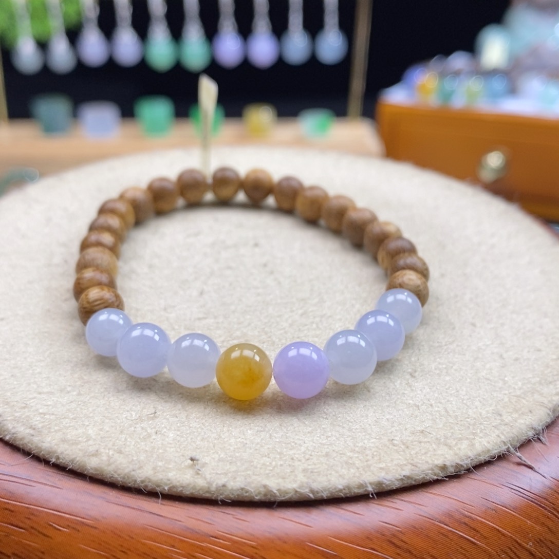 沉香木手串翡翠马卡龙手串