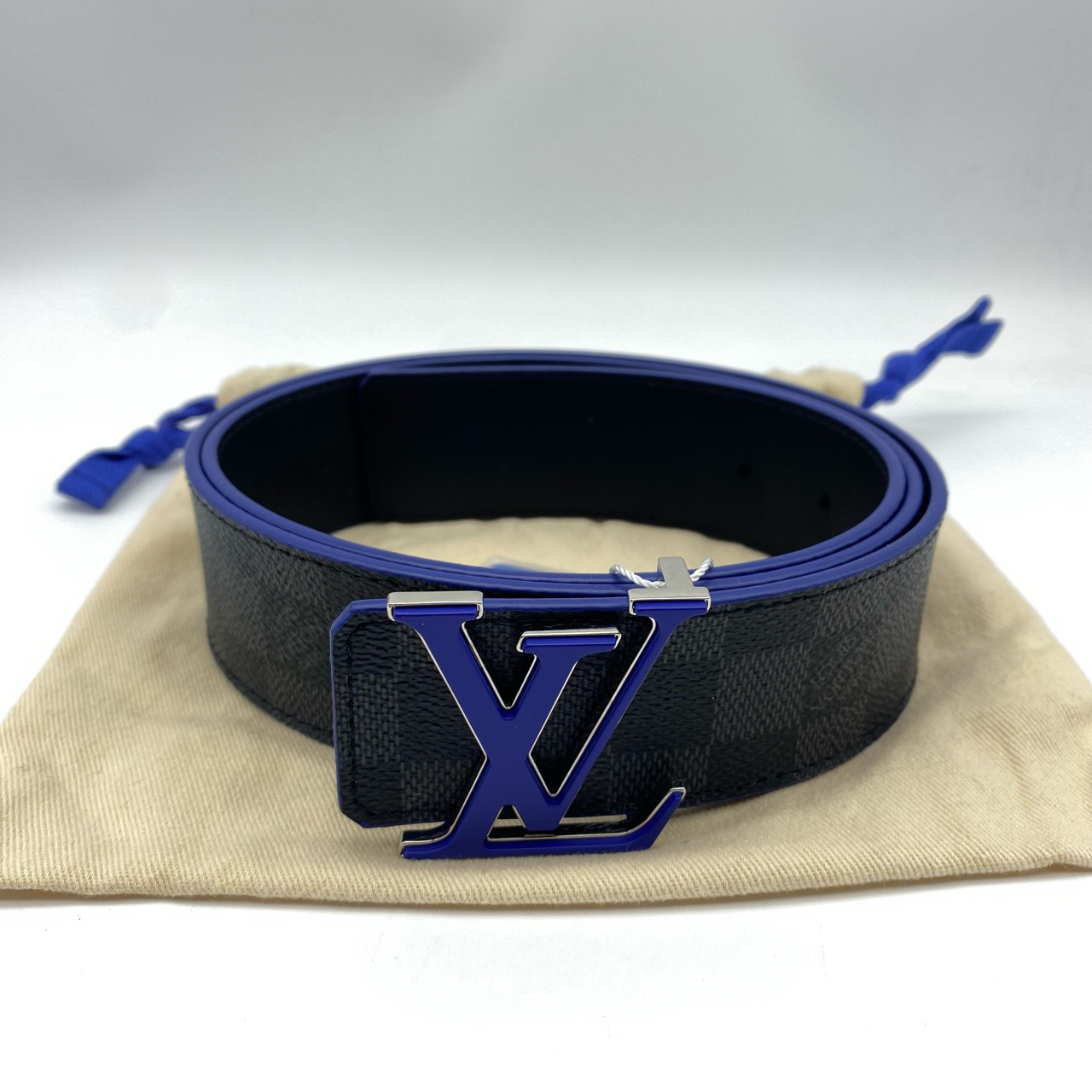 95新 LouisVuitton/路易威登 95码磨砂扣黑棋盘双面腰带12971360