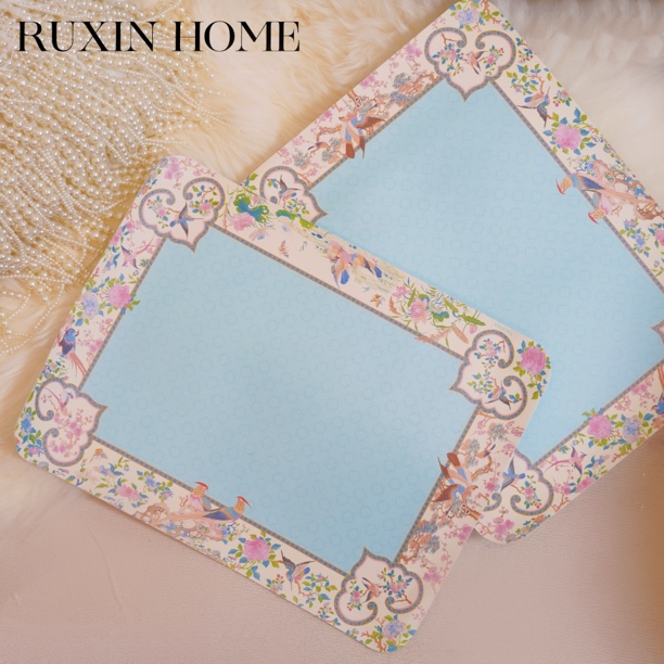 如馨·百鸟和鸣·浅蓝餐垫 沥水垫茶席2张 30*40cm