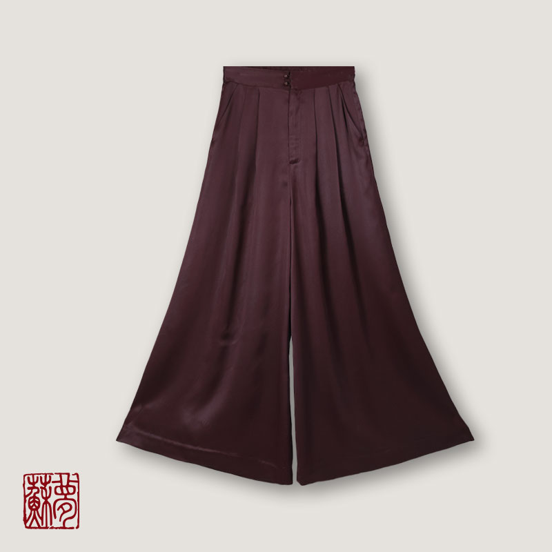 蘇夢【殿堂款】红云纱紫檀色重工阔腿裤王中式百搭实穿0107502