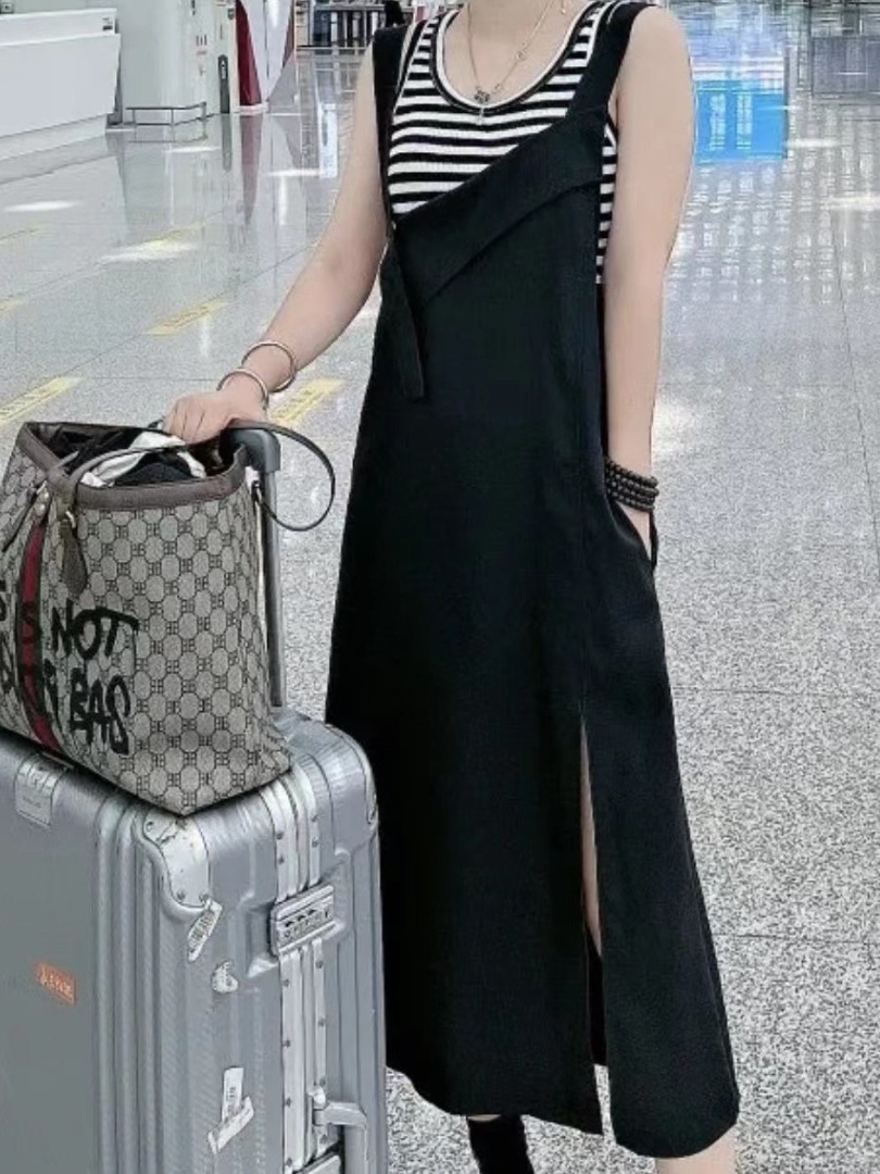 FANYE黑色气质背带连衣裙88070