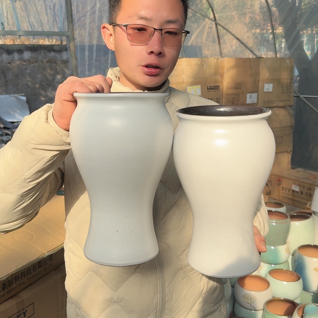 紫砂花盆口15高26（两个美人鱼白色