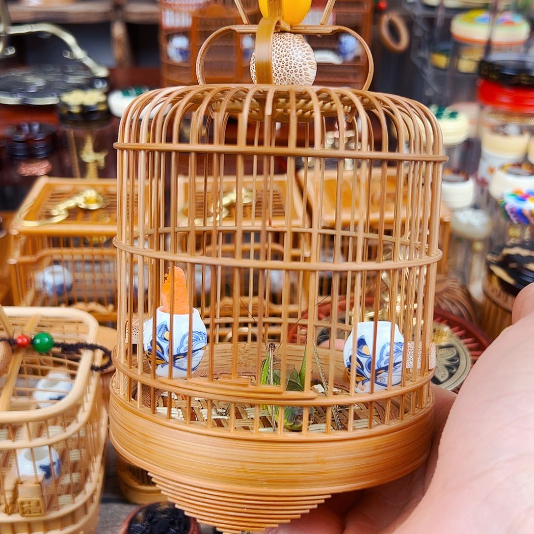 竹大号带爪竹蝈蝈笼+瓷罐+绿蝈蝈