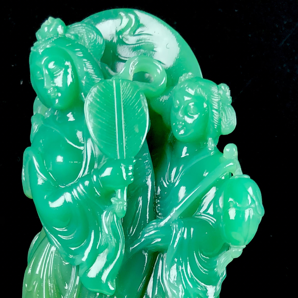 雅安绿姐妹花摆件 净重665.2克 净尺寸17.2/7.9/4.3cm