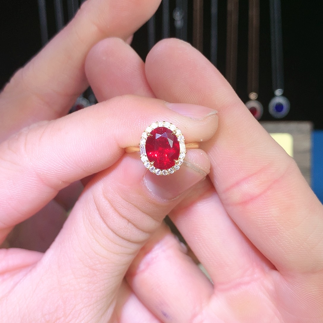红宝石戒指银S925镶嵌