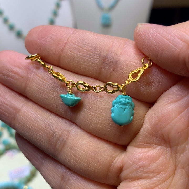 绿松石银S925镀金镶嵌挂件