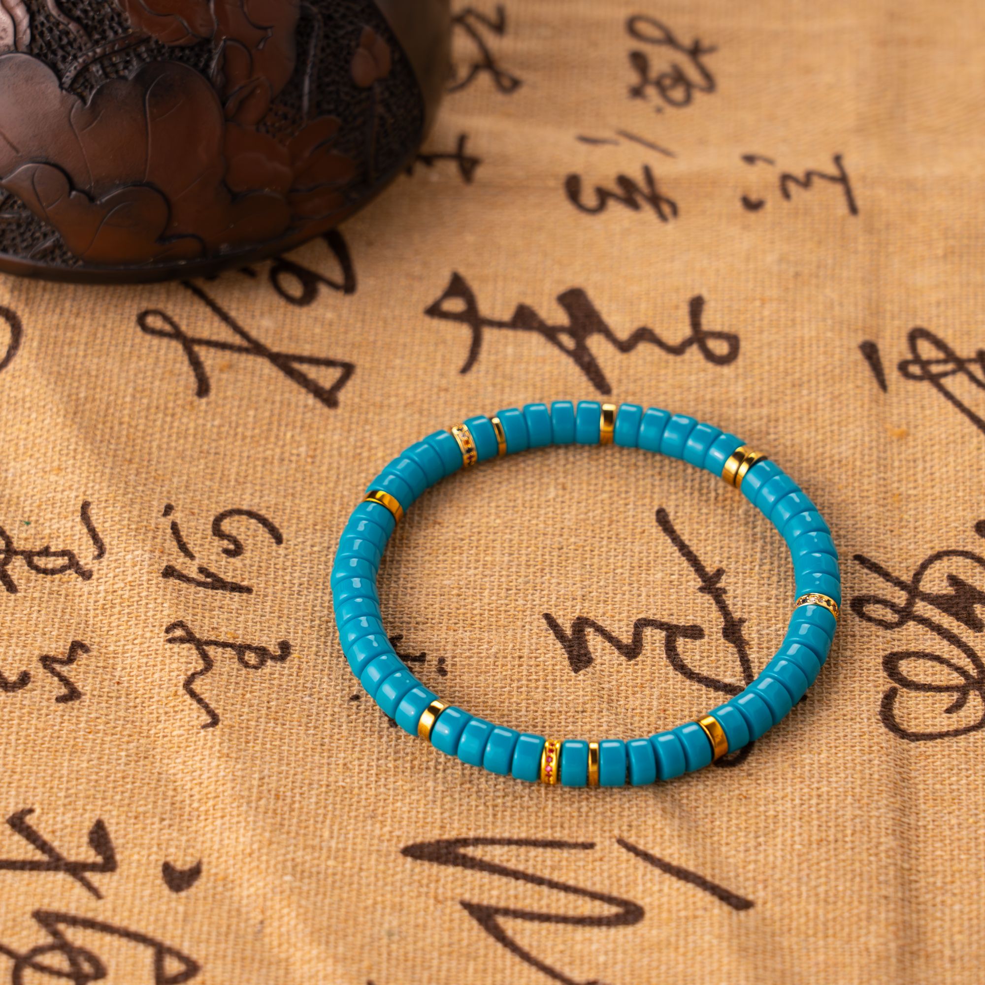 【照野造物】6mm药片暴力蓝搭配款高瓷玉化单圈文玩手串