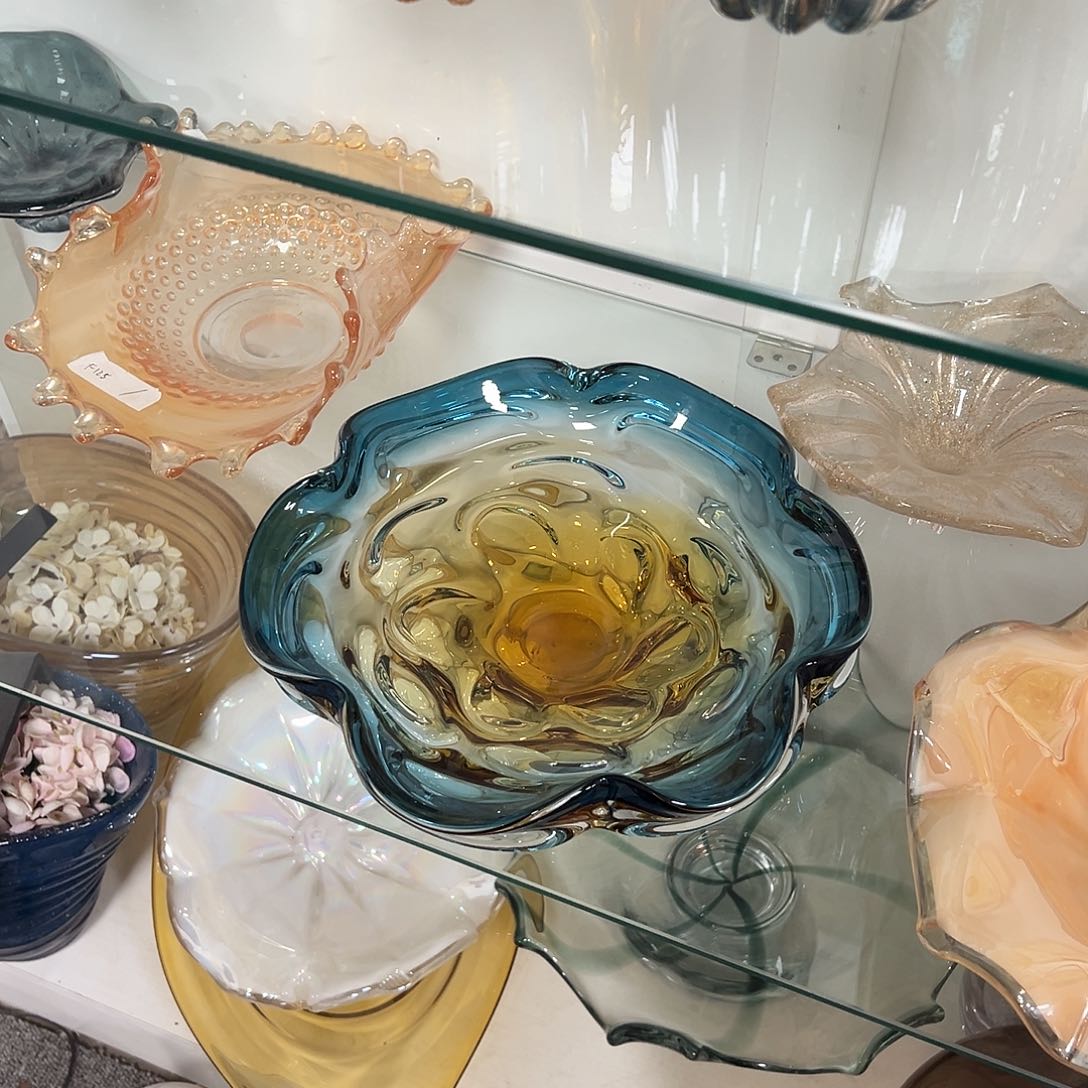 琉璃直径30蓝色琥珀双拼琉璃花器