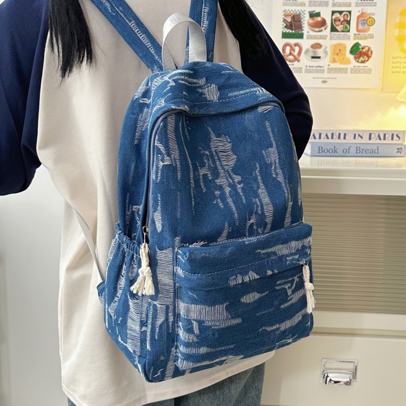 牛仔布双肩包女大容量高初中大学生书包小众百搭休闲外出旅行背包