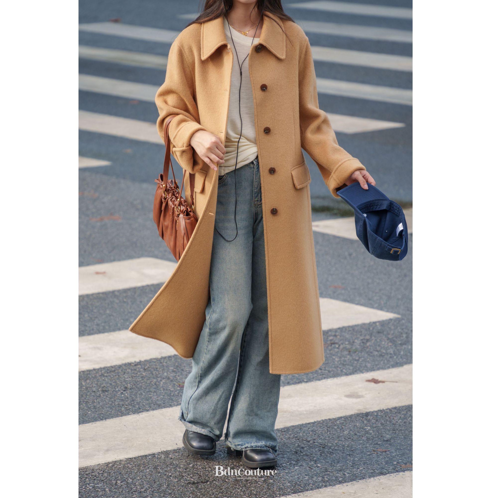 BDN 【藏地经典限定】牦牛绒方领单排扣宽松韩版毛呢长款大衣25秋冬