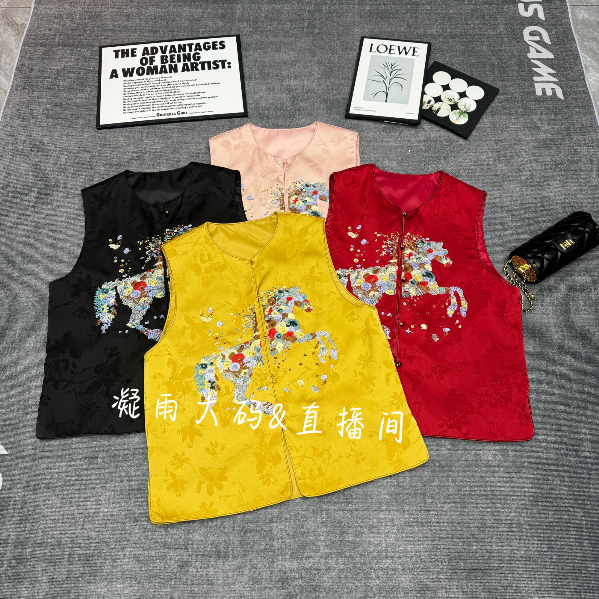 刺绣短款提花马夹手工刺绣不加棉春季马甲