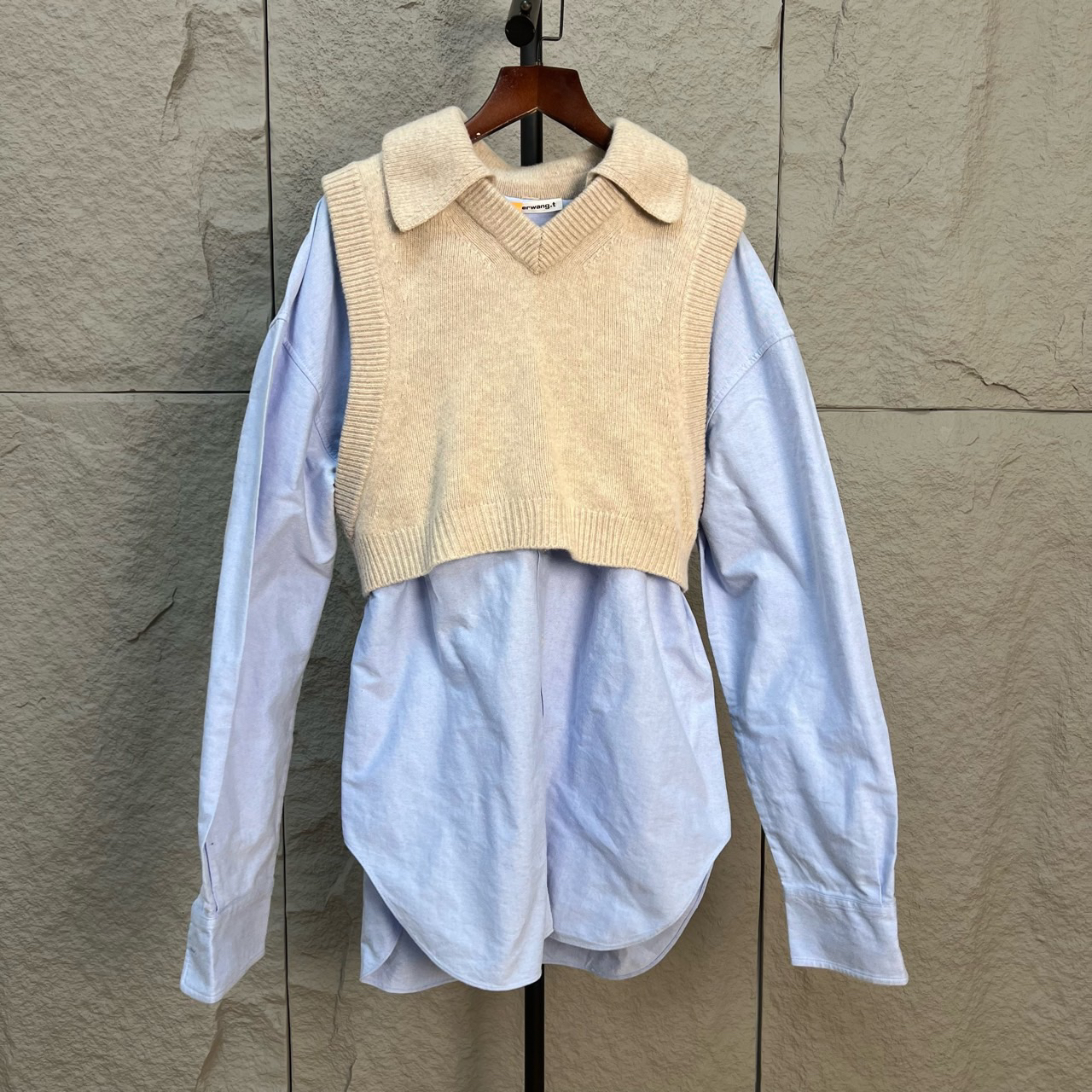 99新  alexanderwang.t亚历山大王假两件衬衫羊毛背心S码cl00384