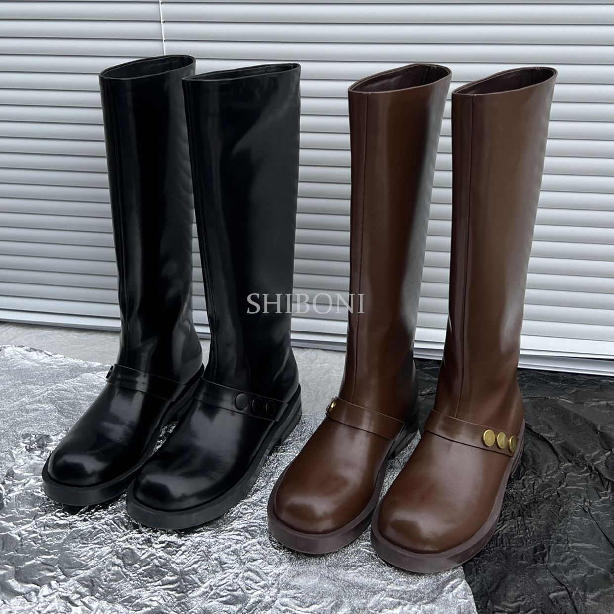 女壹号·【3cm】34-41牛皮/单/绒里秋冬真皮百搭新款一脚蹬长筒靴女