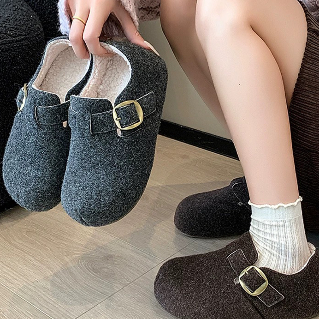 888-7M增高加绒勃肯鞋女2025冬新款毛呢保暖博肯棉鞋