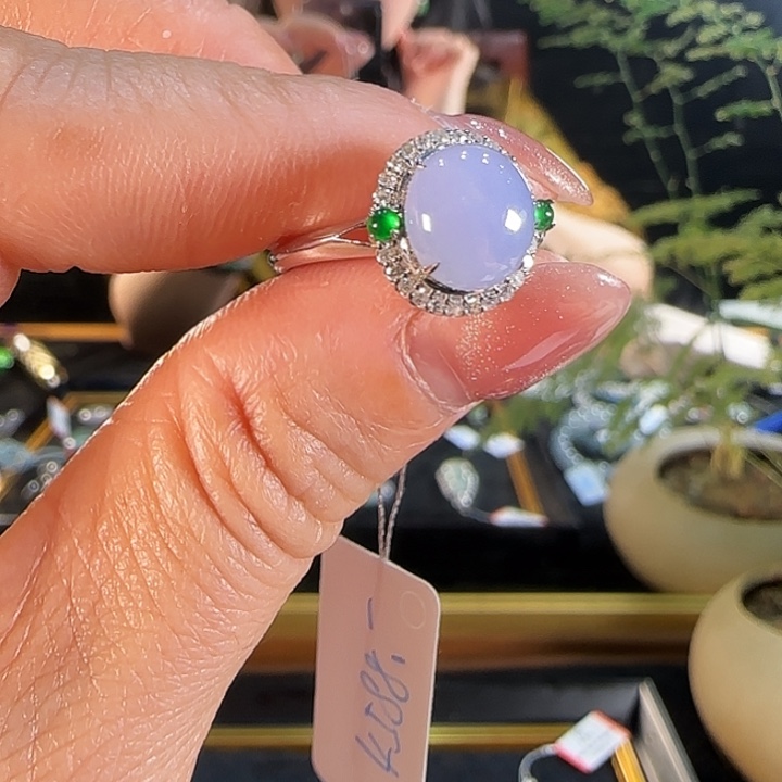 翡翠颈饰未镶嵌天然缅甸A货翡翠紫了蛋面戒指