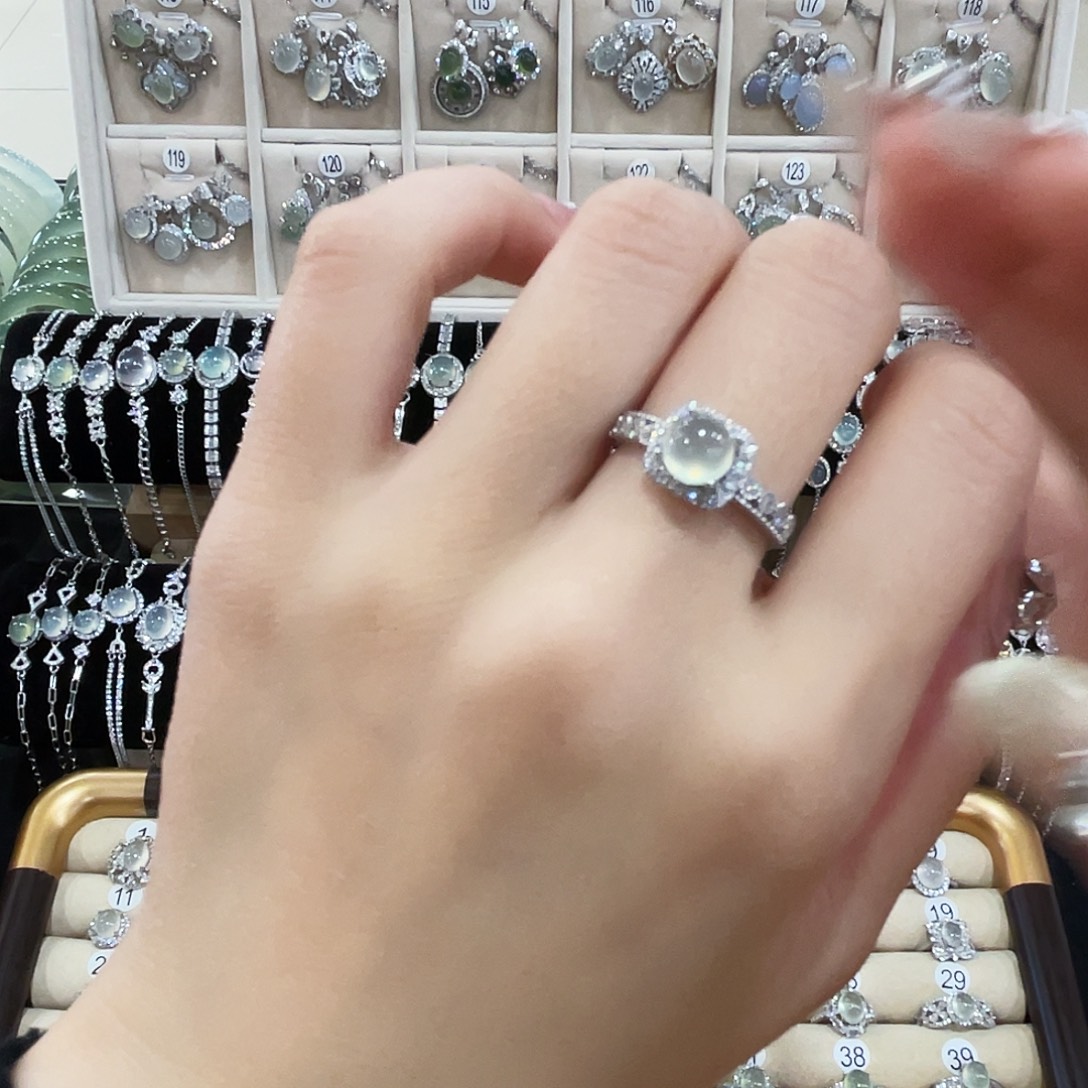 咕***咕蛇纹石玉银S925镶嵌戒指