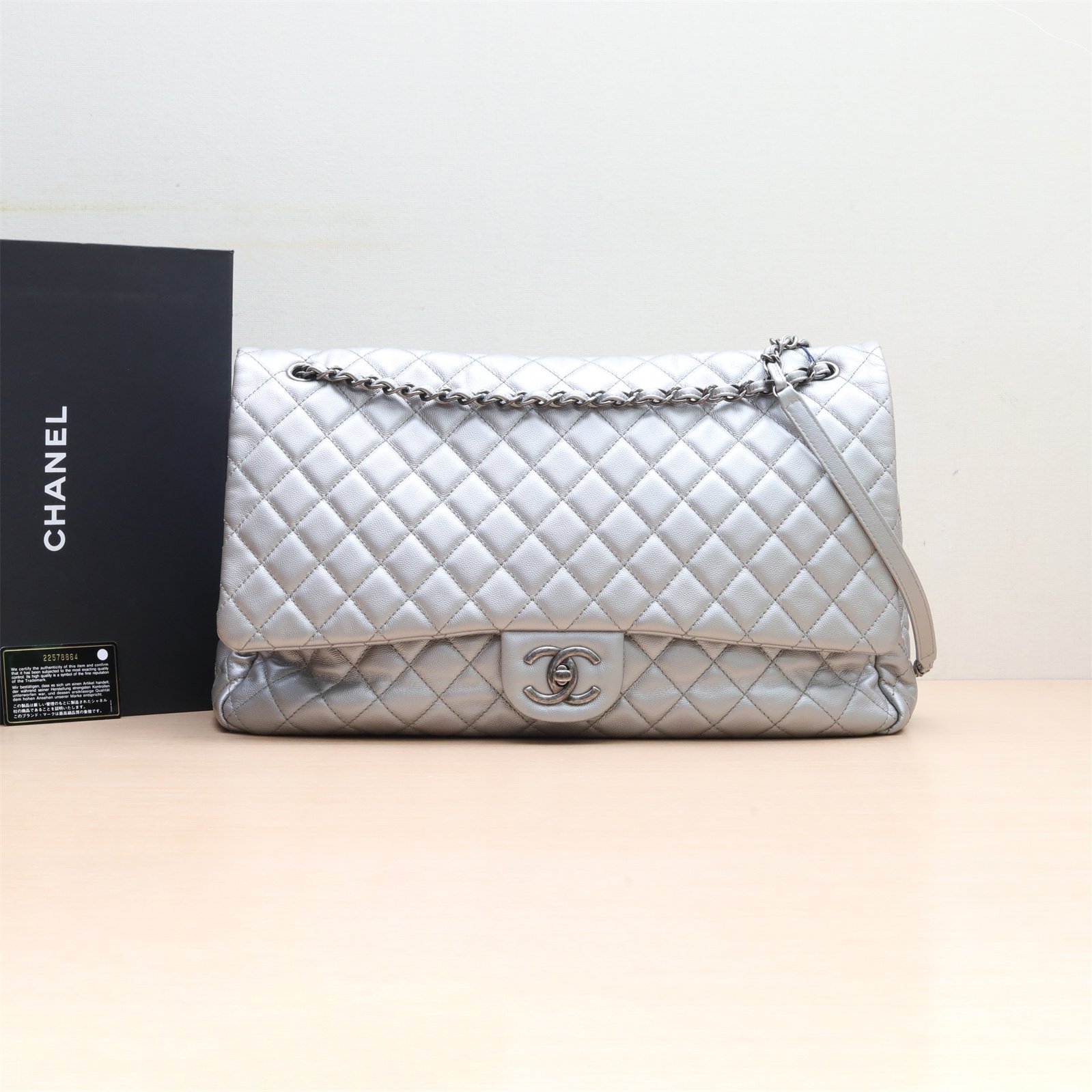 95新 Chanel/香奈儿 活动双双 CF 机场包 超大号 荔枝皮革C 22开