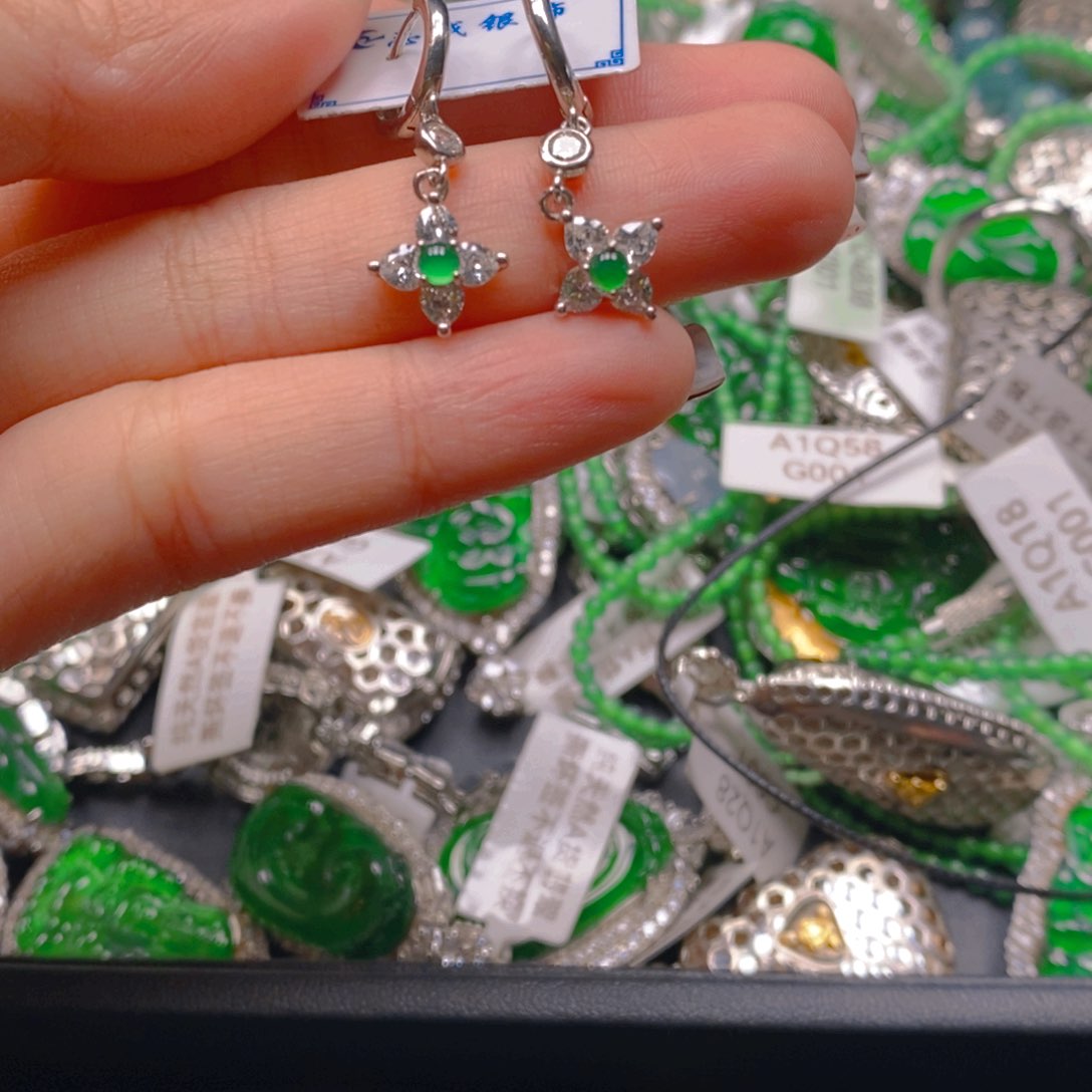 翡翠耳饰银S925镶嵌888888888888