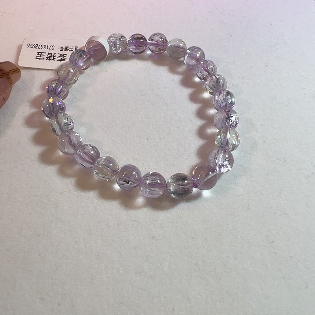 锂辉石未镶嵌手串8咪冰透拉丝猫眼彩锂辉手串收藏级
