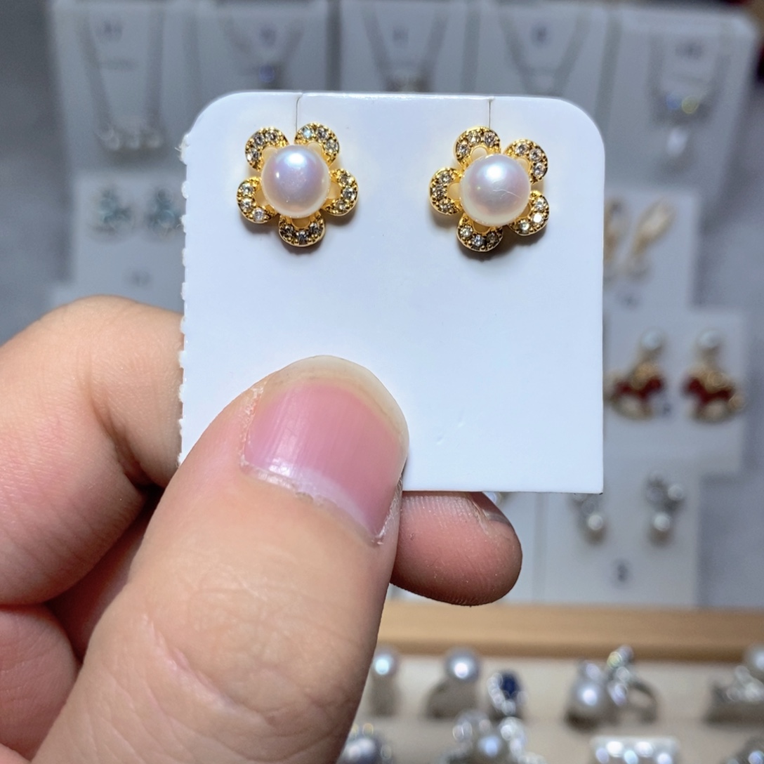 耳饰淡水珍珠银S925镶嵌