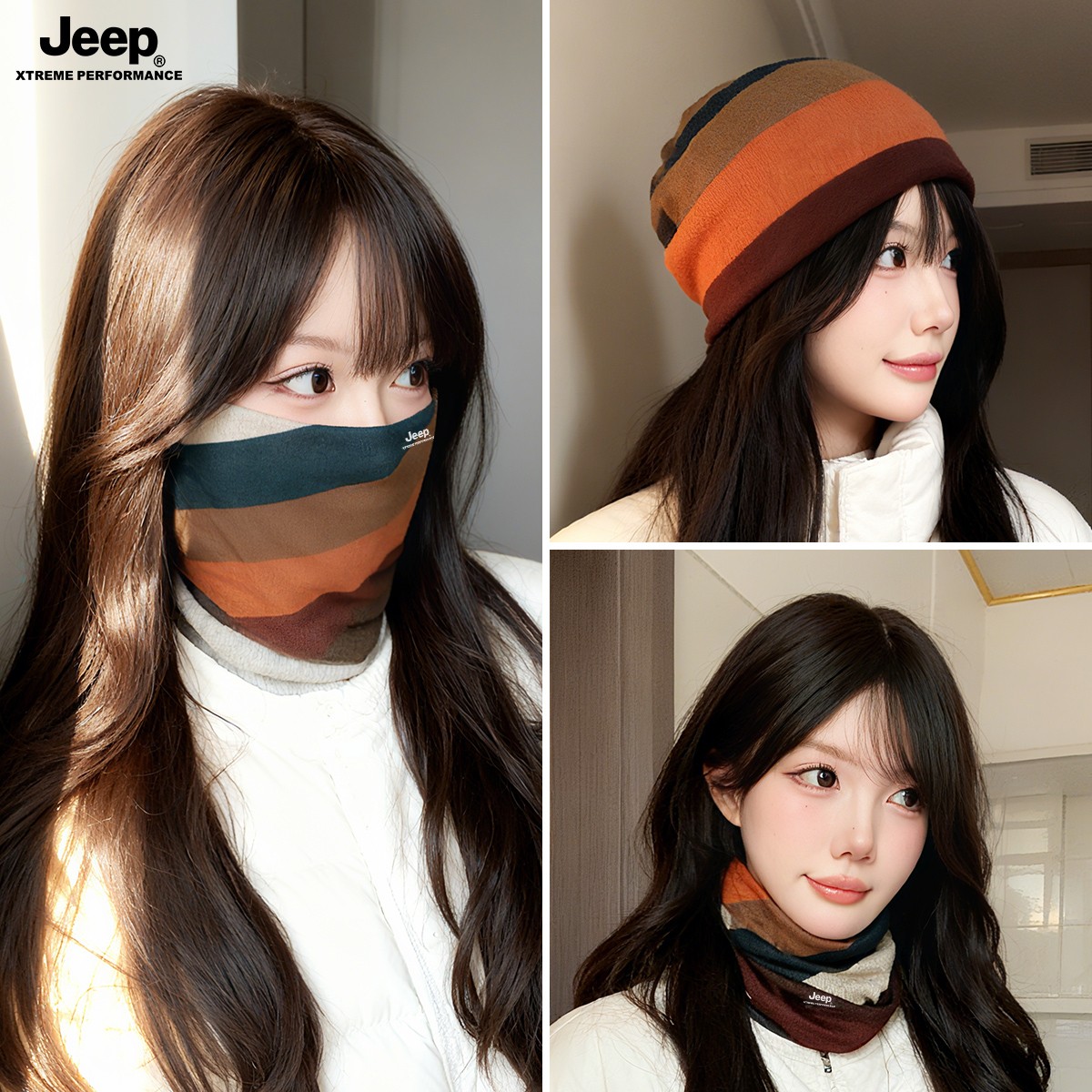 JEEP保暖围脖男女秋冬防寒加绒两用围巾骑行护颈脖套防风套头帽