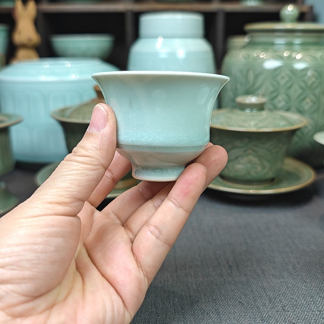 天青透明釉全手工主人杯微瑕