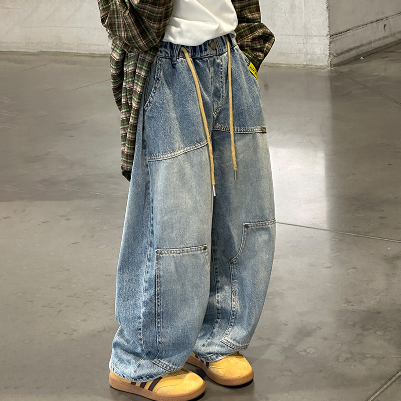 秋季男童宽松牛仔裤2025新款大童秋季男孩秋装痞帅炸街儿童直筒裤