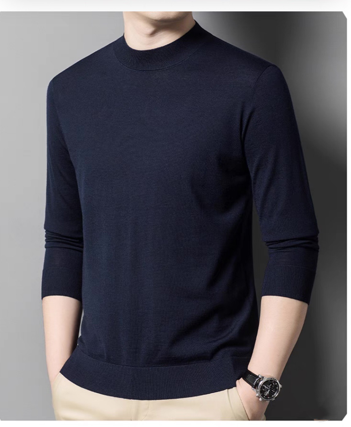 【精纺羊绒】半高领针织衫男士24年秋新品薄款修身长袖内搭套衫