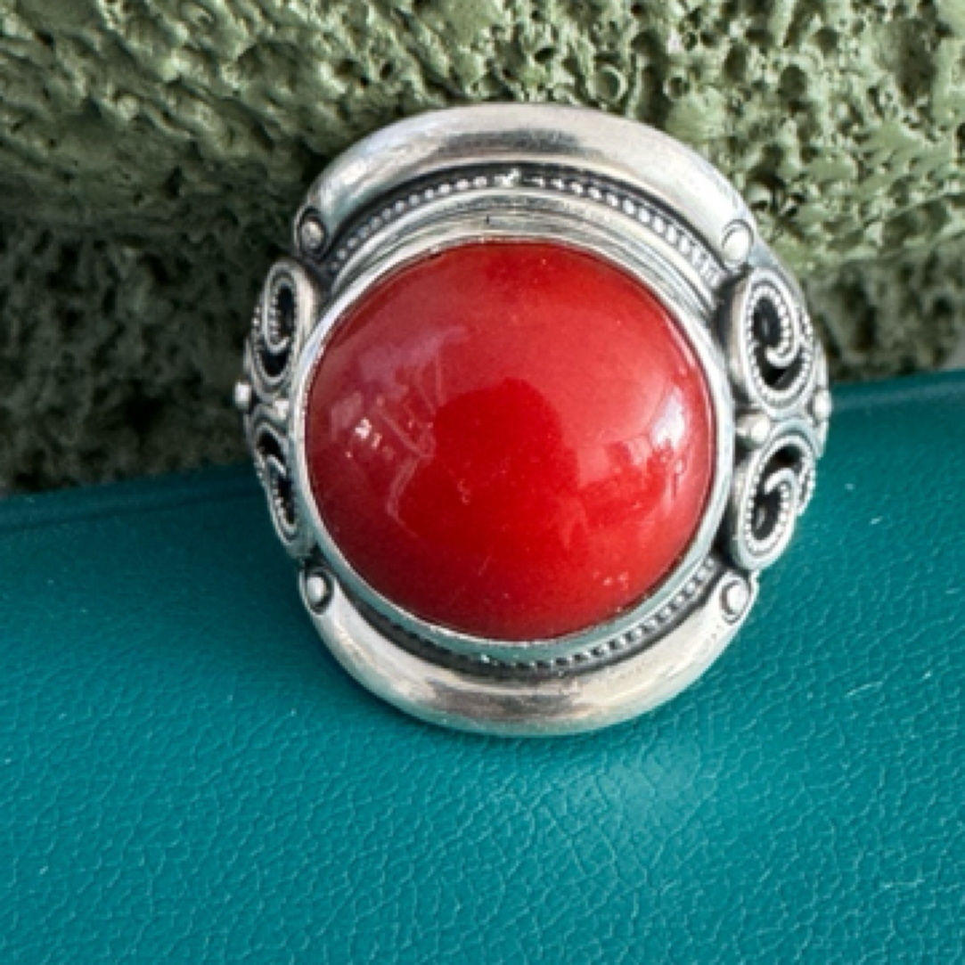 足银戒指 足银手工镶嵌真旭日蒙古元素戒指民族风古风