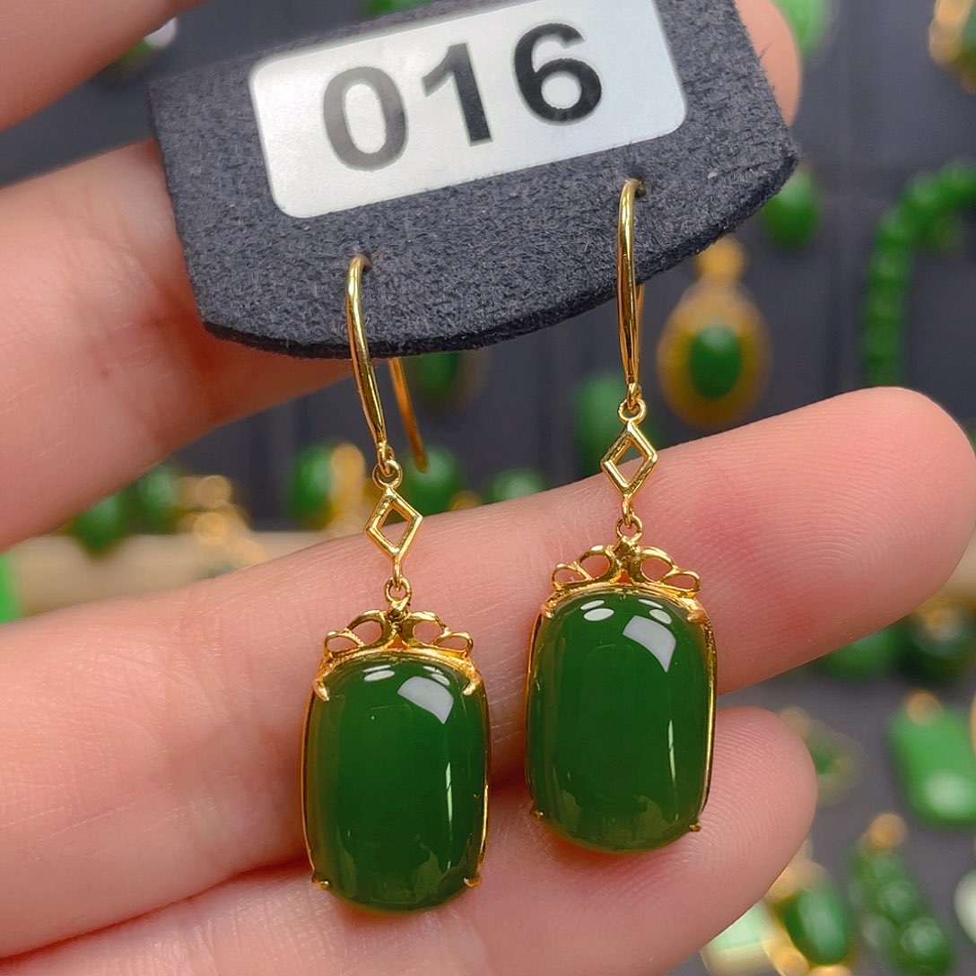 和田玉耳饰18K金镶嵌016