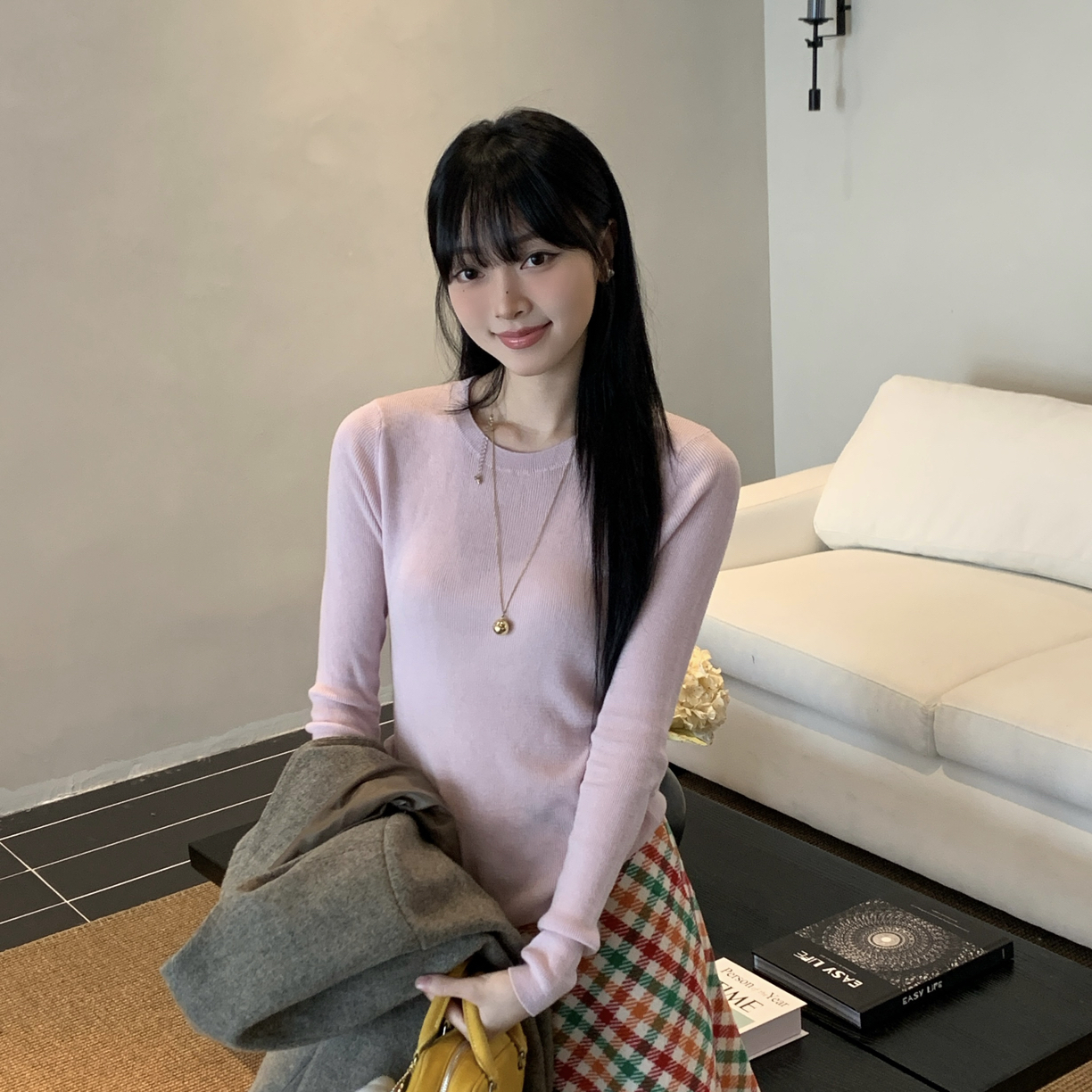 温柔滤镜～韩系气质羊毛混纺百搭圆领毛衣针织衫打底显瘦长袖