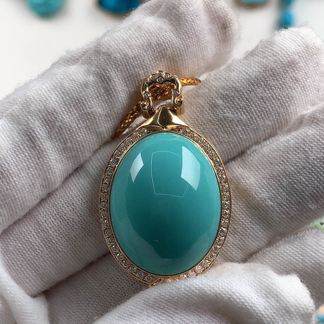 绿松石珠宝奇石18K金镶嵌