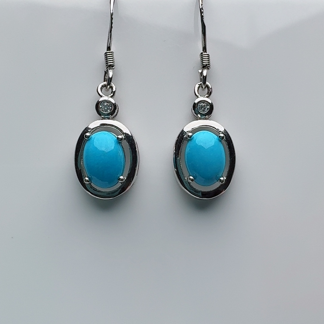 绿松石银S925镶嵌耳饰