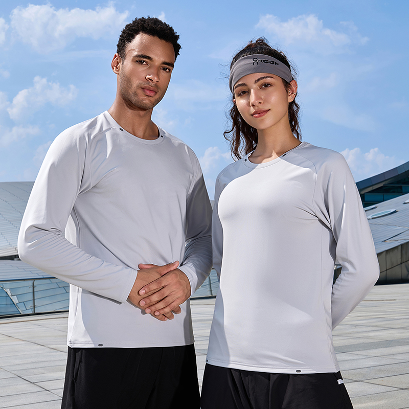 运动T恤男士秋季冰丝透气速干衣户外运动训练跑步打底长袖上衣女