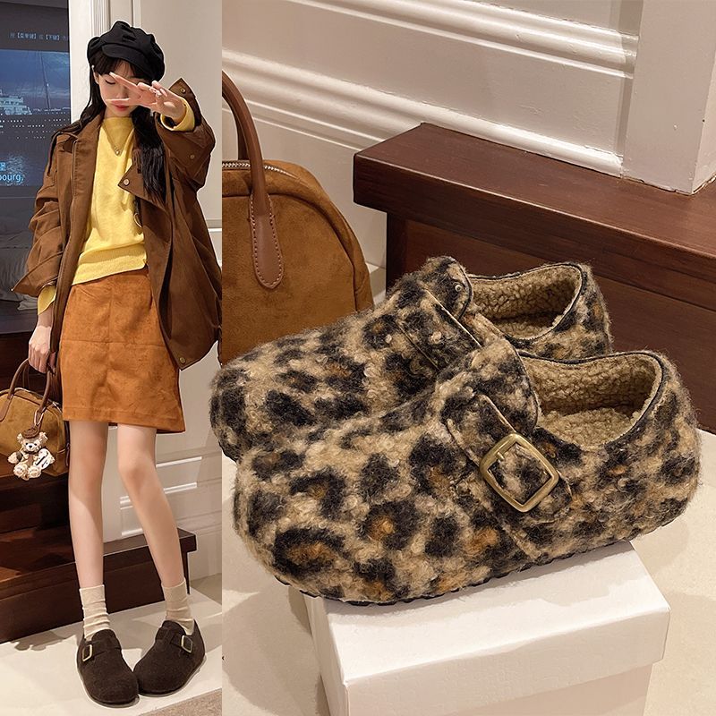 豹纹休闲百搭女款秋冬季节加绒博肯全包