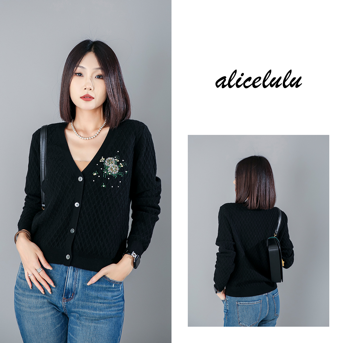 2 alicelulu “一网情深”毛衣 山羊绒 网格钉钻 S2139460T