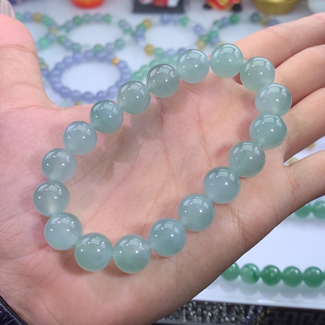翡翠未镶嵌手链冰晴绿飘花手串