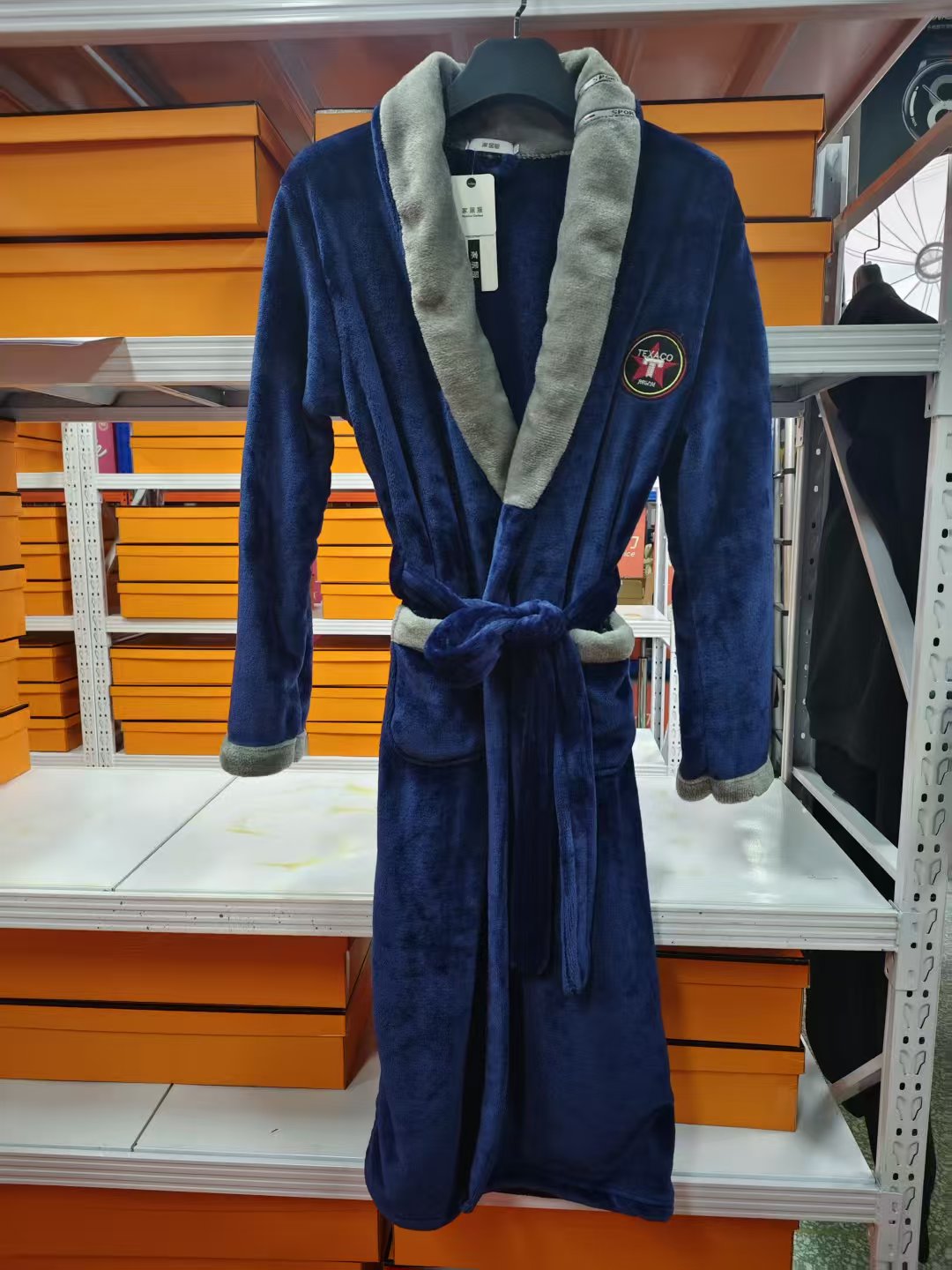 262常规款浴袍冬季蓝色纯色睡袍男士秋冬长袖男加厚