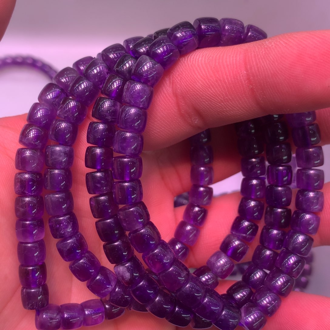 水晶天然紫水晶桶珠未镶嵌